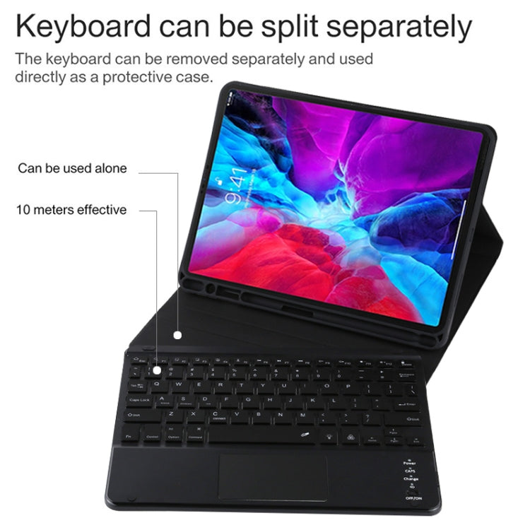 TG11BCS Étui pour tablette en cuir microfibre avec clavier Bluetooth détachable pour iPad Pro 11 pouces (2020), avec rétroéclairage, pavé tactile, fente pour stylet et support, clavier noir