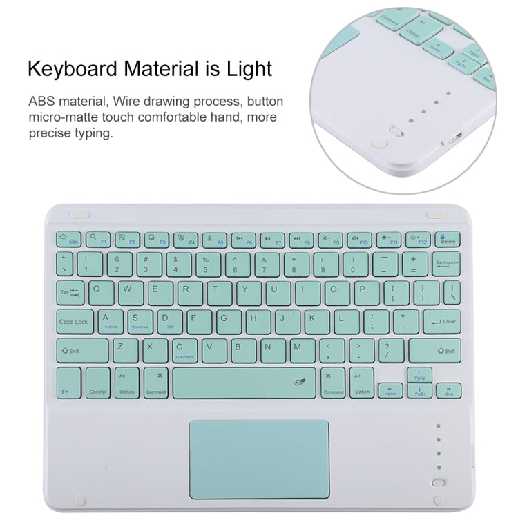 Clavier Bluetooth détachable TG-102BC vert + étui de tablette en cuir microfibre pour iPad 10,2 pouces / iPad Air (2019), avec pavé tactile, fente et support pour stylet, clavier vert