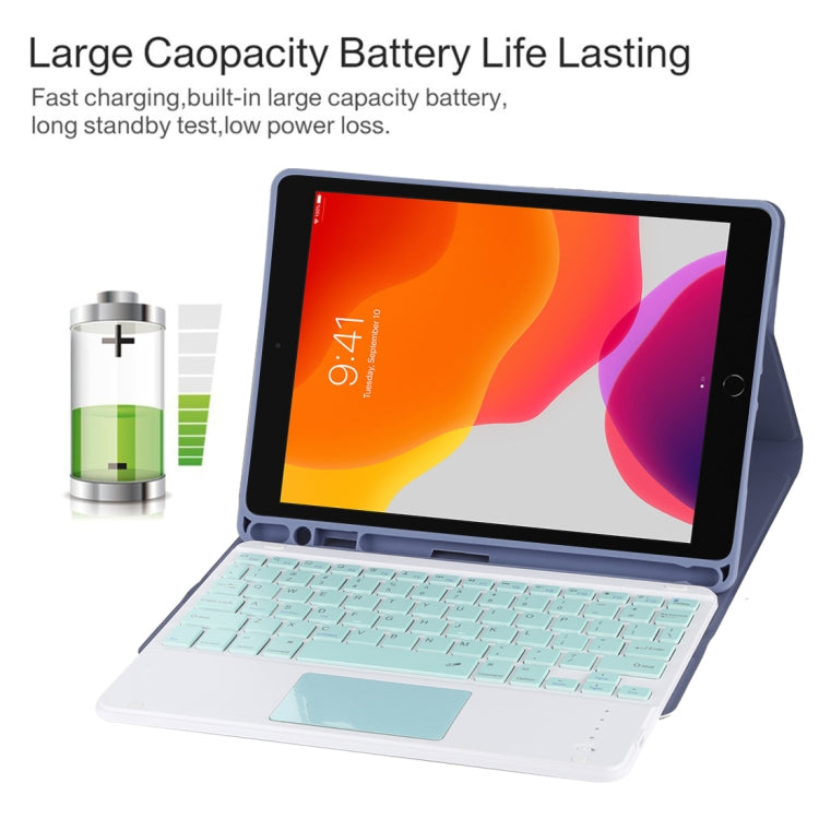 Clavier Bluetooth détachable TG-102BC vert + étui de tablette en cuir microfibre pour iPad 10,2 pouces / iPad Air (2019), avec pavé tactile, fente et support pour stylet, clavier vert