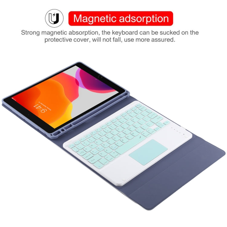Clavier Bluetooth détachable TG-102BC vert + étui de tablette en cuir microfibre pour iPad 10,2 pouces / iPad Air (2019), avec pavé tactile, fente et support pour stylet, clavier vert