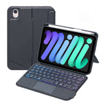 T06-AS Pour iPad mini6 / mini 7 Clavier Bluetooth tactile rétroéclairé type séparable Étui en cuir, T06-AS