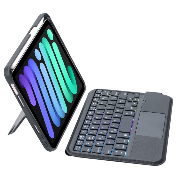 T06-AS Pour iPad mini6 / mini 7 Clavier Bluetooth tactile rétroéclairé type séparable Étui en cuir, T06-AS