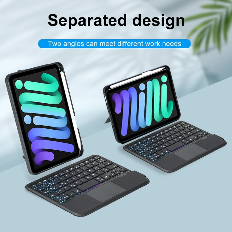 T06-AS Pour iPad mini6 / mini 7 Clavier Bluetooth tactile rétroéclairé type séparable Étui en cuir, T06-AS