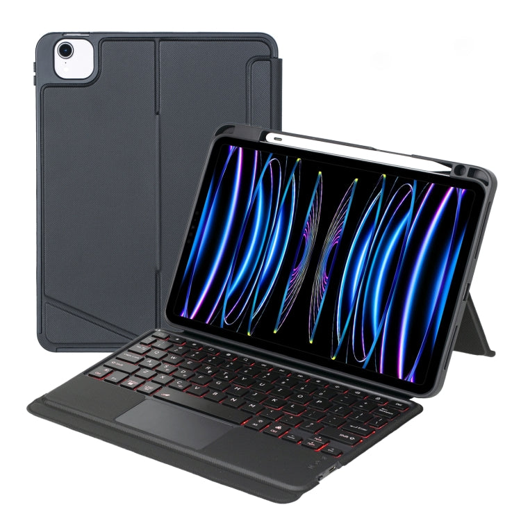 T11-AS Pour iPad Air 11 2025 / Air 5 / 4 10.9 / Pro 11 2022&2021&2020&2018 Clavier Bluetooth tactile rétroéclairé type fendu avec étui en cuir, T11-AS