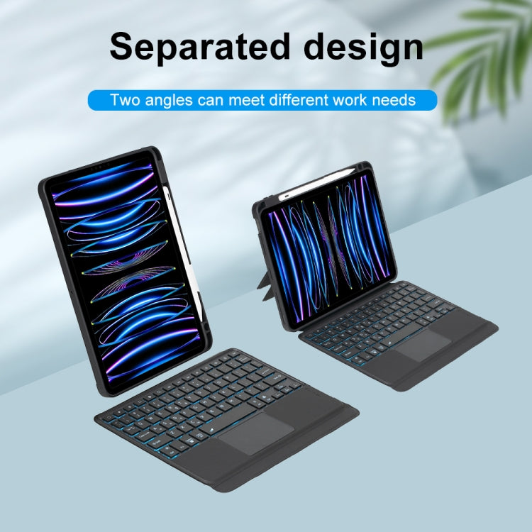 T11-AS Pour iPad Air 11 2025 / Air 5 / 4 10.9 / Pro 11 2022&2021&2020&2018 Clavier Bluetooth tactile rétroéclairé type fendu avec étui en cuir, T11-AS