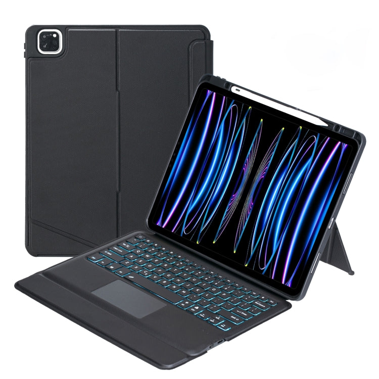 T129-AS Pour iPad Air 13 2025 / Pro 12.9 2022 / 2021 / 2020 / 2018 Clavier Bluetooth Tactile Rétroéclairé Dédoublable avec Étui en Cuir, T129-AS