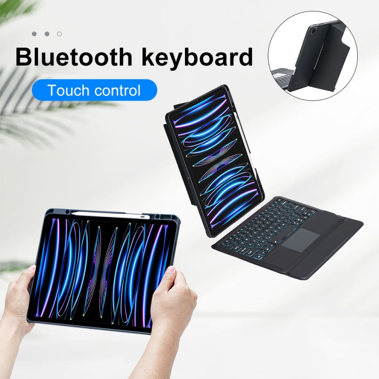 T129-AS Pour iPad Air 13 2025 / Pro 12.9 2022 / 2021 / 2020 / 2018 Clavier Bluetooth Tactile Rétroéclairé Dédoublable avec Étui en Cuir, T129-AS