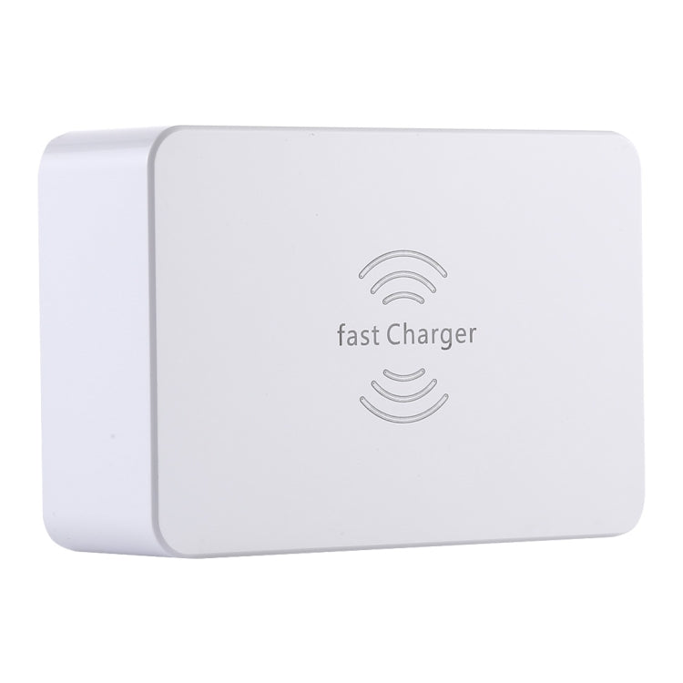 WLX-818F Chargeur 6-en-1 10W QC3.0 sans fil + USB-C / Type-C + 4 ports USB avec écran LCD intelligent, prise EU / AU, prise EU / AU (blanc)