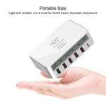 WLX-818F Chargeur 6-en-1 10W QC3.0 sans fil + USB-C / Type-C + 4 ports USB avec écran LCD intelligent, prise EU / AU, prise EU / AU (blanc)