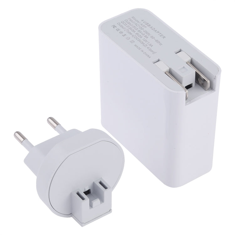 A3P 3A Chargeur de Voyage Mural 4 Ports USB-C / Type-C + QC3.0 + Dual USB à Sortie Maximale, Fiche EU