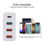 A3P 3A Chargeur de Voyage Mural 4 Ports USB-C / Type-C + QC3.0 + Dual USB à Sortie Maximale, Fiche EU