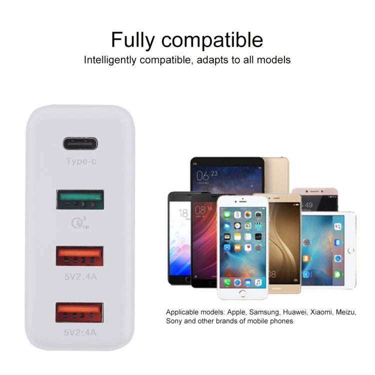 A3P 3A Chargeur de Voyage Mural 4 Ports USB-C / Type-C + QC3.0 + Dual USB à Sortie Maximale, Fiche EU