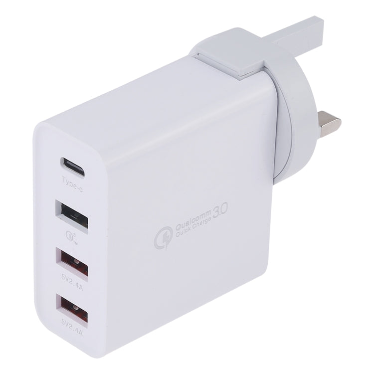 A3P Chargeur mural de voyage 4 ports USB (USB-C / Type-C + QC3.0 + double USB) avec sortie maximale 3A, prise UK, prise UK