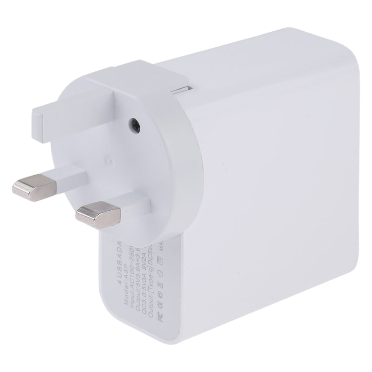 A3P Chargeur mural de voyage 4 ports USB (USB-C / Type-C + QC3.0 + double USB) avec sortie maximale 3A, prise UK, prise UK