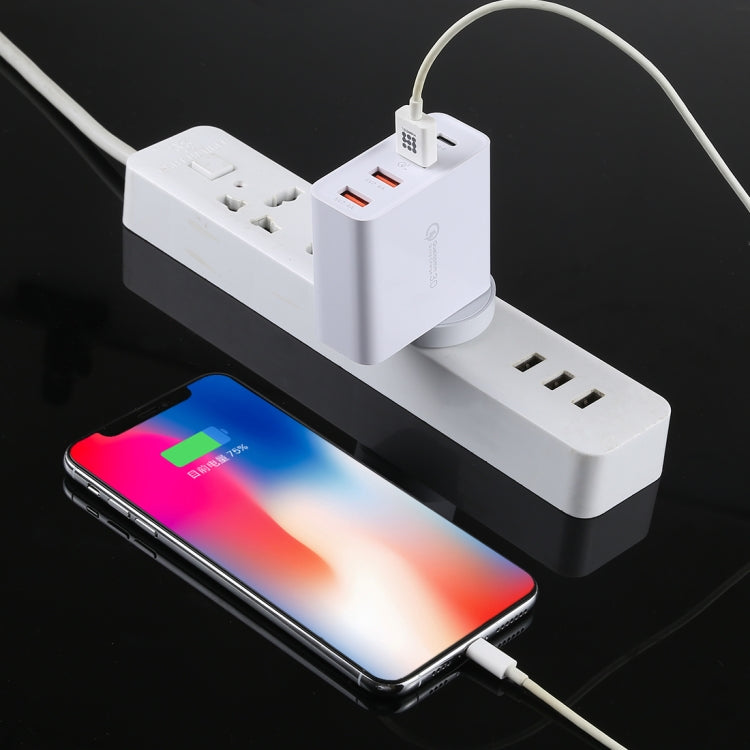 A3P Chargeur mural de voyage 4 ports USB (USB-C / Type-C + QC3.0 + double USB) avec sortie maximale 3A, prise UK, prise UK