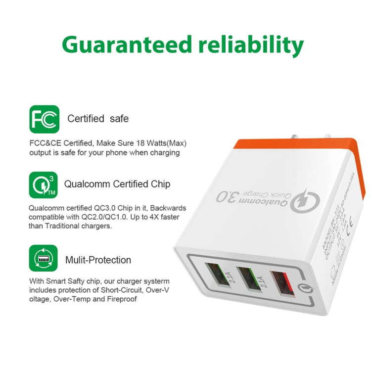Chargeur rapide de voyage AR-QC-03 2.1A 3 ports USB, prise US, AR-QC-03 US, AR-QC-03 Prise US bleue