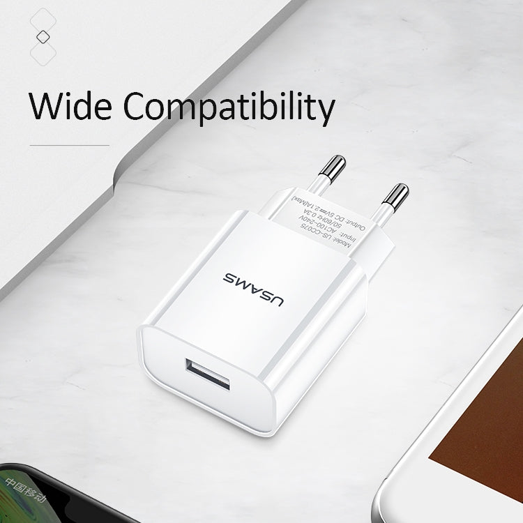 USAMS US-CC075 T18 Chargeur de voyage USB simple 2.1A, prise EU, prise EU