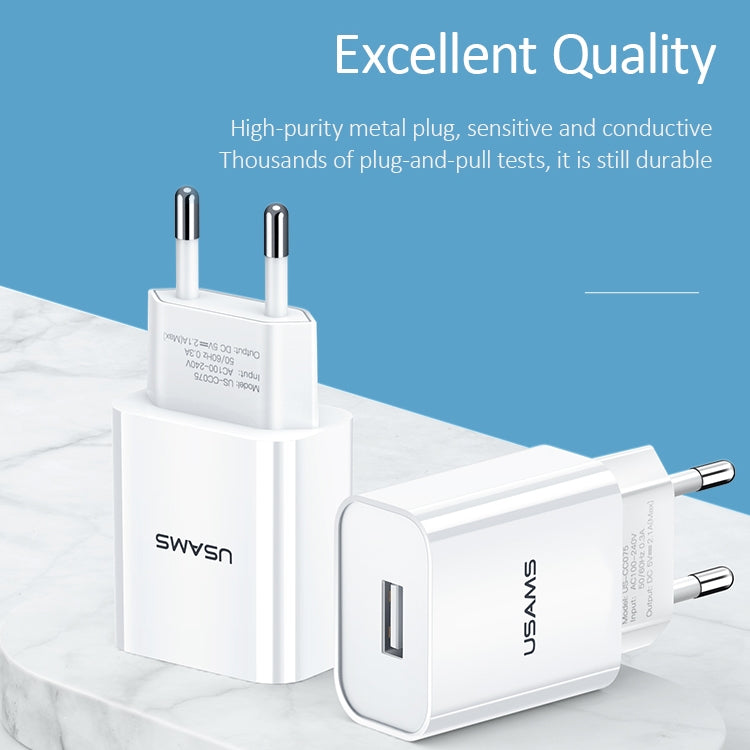 USAMS US-CC075 T18 Chargeur de voyage USB simple 2.1A, prise EU, prise EU