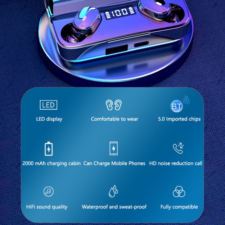 Écouteurs Bluetooth A9 TWS CVC8.0 et DSP avec double réduction de bruit, boîte de charge magnétique et affichage numérique LED, prend en charge le contrôle tactile et les appels HD et Siri et la banque d'alimentation, A9