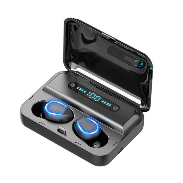 Écouteur Bluetooth tactile intelligent à réduction de bruit F9-5 avec boîtier de charge, supporte l'affichage LED d'alimentation à trois écrans, appel HD, batterie externe et Siri, F9-5 Noir, F9-5 Blanc