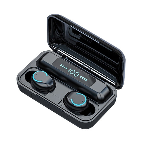 Écouteur Bluetooth TWS F9-9 CVC8.0 à réduction de bruit avec boîte de chargement, support effet d’éclairage tactile & affichage LED batterie à trois écrans & batterie externe & support téléphone & appel HD & assistant vocal, F9-9 noir
