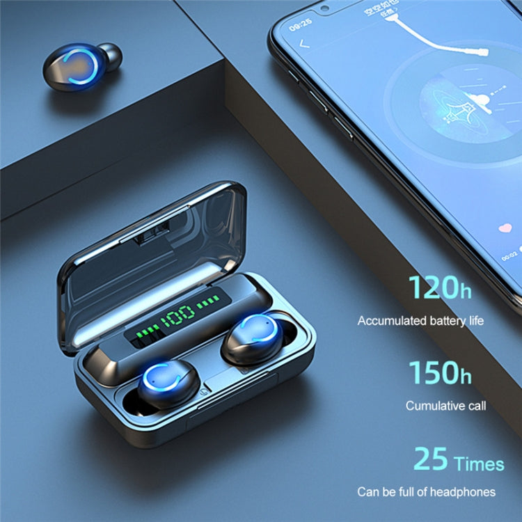 Écouteur Bluetooth TWS F9-9 CVC8.0 à réduction de bruit avec boîte de chargement, support effet d’éclairage tactile & affichage LED batterie à trois écrans & batterie externe & support téléphone & appel HD & assistant vocal, F9-9 noir