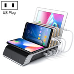 UD09 Support de téléphone de bureau avec chargeur sans fil standard Qi et 4 ports USB, Prise US, Prise US
