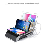UD09 Support de téléphone de bureau avec chargeur sans fil standard Qi et 4 ports USB, Prise US, Prise US
