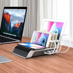 UD09 Support de téléphone de bureau avec chargeur sans fil standard Qi et 4 ports USB, Prise US, Prise US
