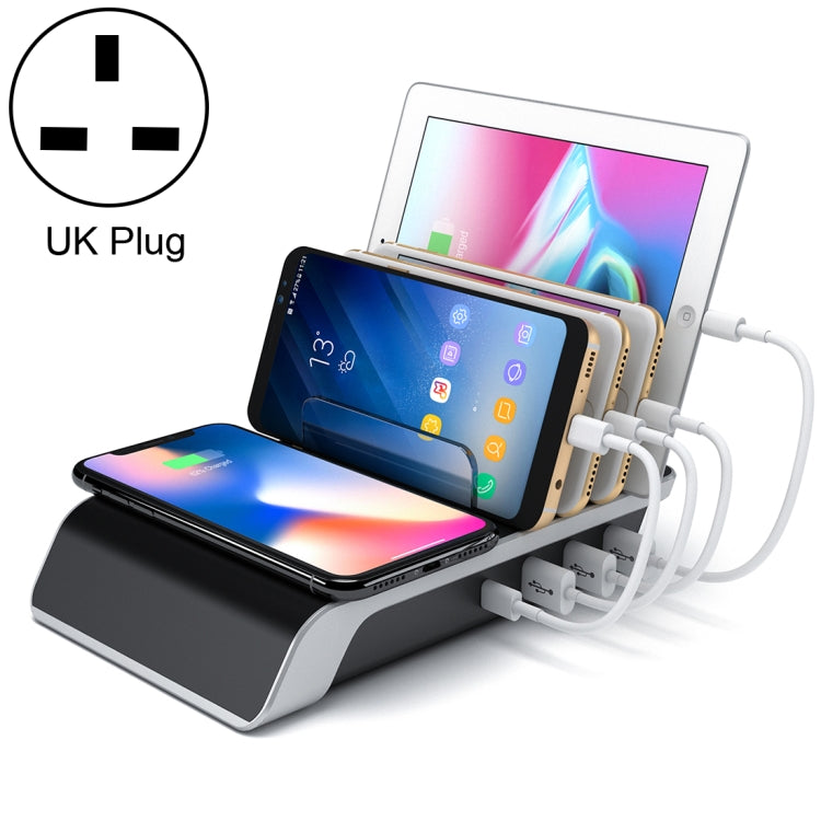 Support de bureau de téléphone avec chargeur sans fil Qi standard UD09 à 4 ports USB, prise britannique, prise britannique