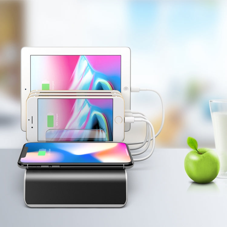 Support de bureau de téléphone avec chargeur sans fil Qi standard UD09 à 4 ports USB, prise britannique, prise britannique