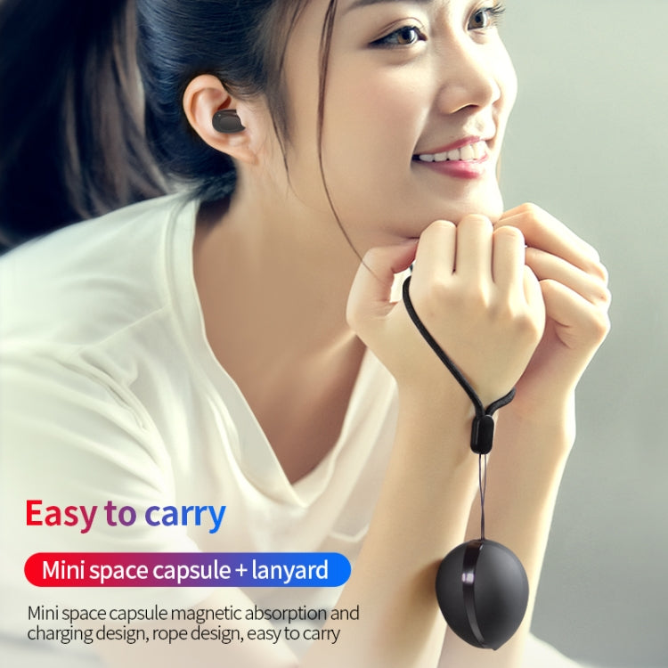 Écouteur Bluetooth sans fil en forme de capsule spatiale A10 TWS avec boîtier de charge magnétique et lanière, prise en charge des appels HD et appairage automatique Bluetooth, noir, noir blanc, blanc, blanc + noir