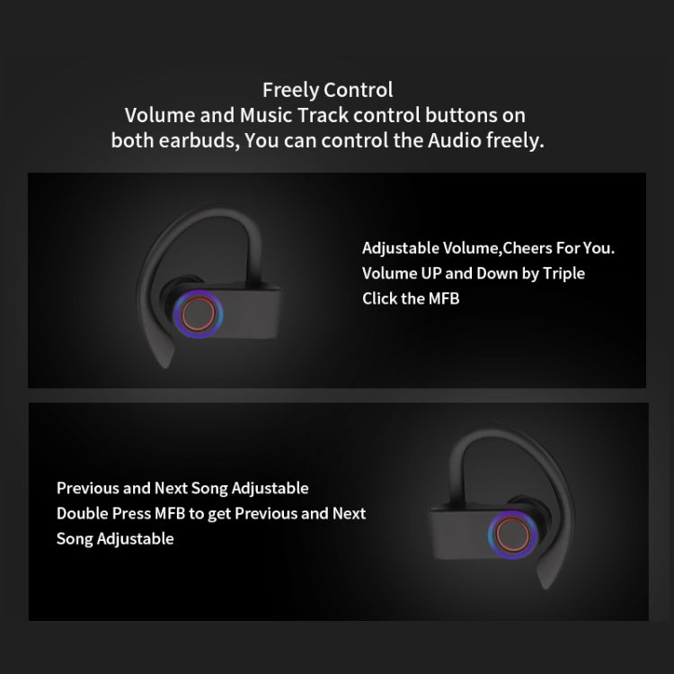 Écouteurs Bluetooth sans fil JHO-A9 TWS de type à suspension auriculaire avec sac de rangement à fermeture éclair intégré et fonction de charge, prend en charge le contrôle vocal, JHO-A9