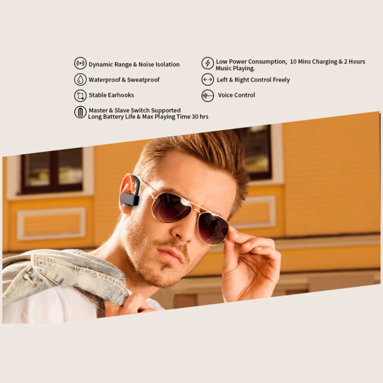 Écouteurs Bluetooth sans fil JHO-A9 TWS de type à suspension auriculaire avec sac de rangement à fermeture éclair intégré et fonction de charge, prend en charge le contrôle vocal, JHO-A9
