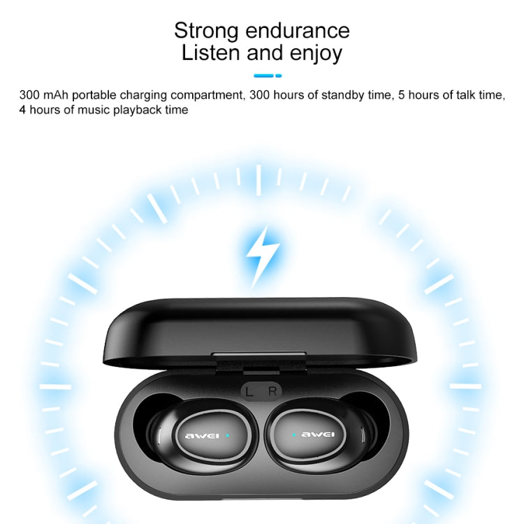 Casque de sport sans fil TWS Bluetooth V5.0 awei T6 avec boîtier de chargement