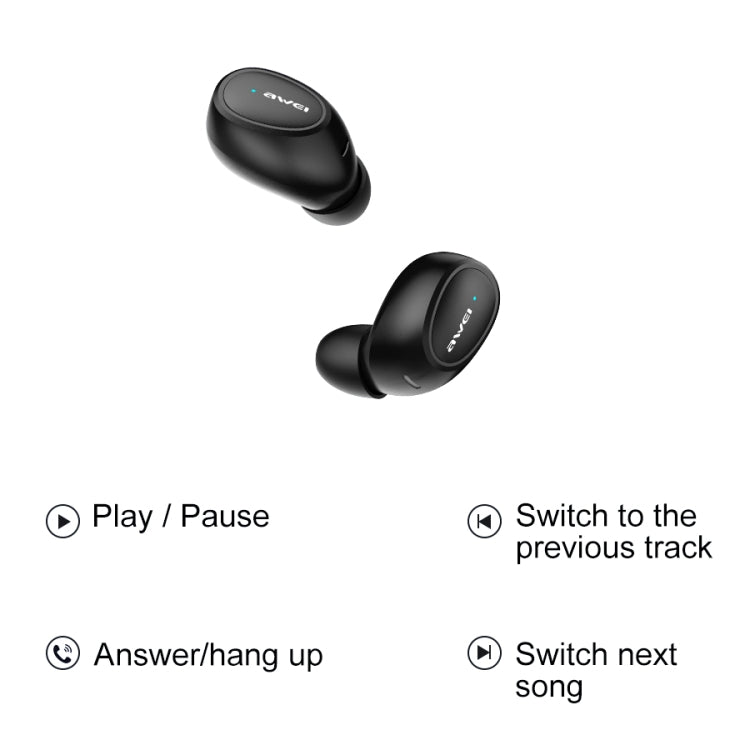 Casque de sport sans fil TWS Bluetooth V5.0 awei T6 avec boîtier de chargement