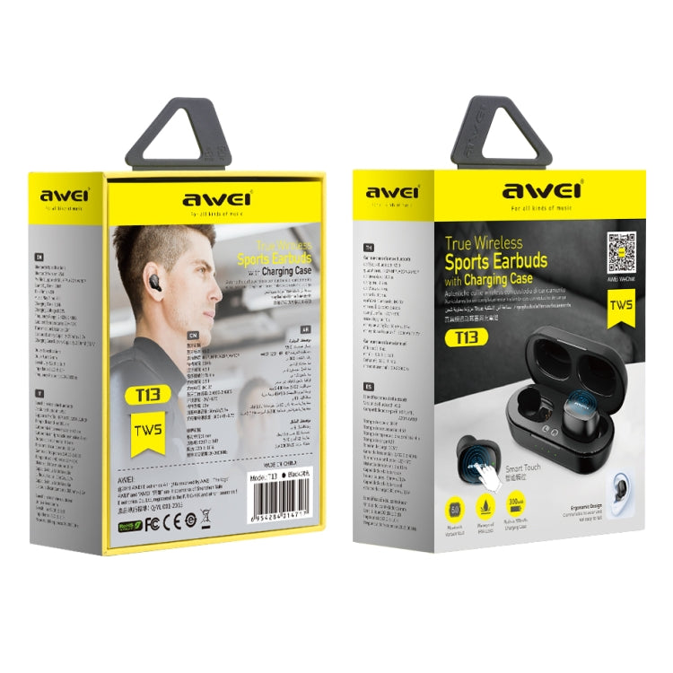 awei T13 TWS Bluetooth V5.0 Casque de sport véritablement sans fil avec étui de recharge