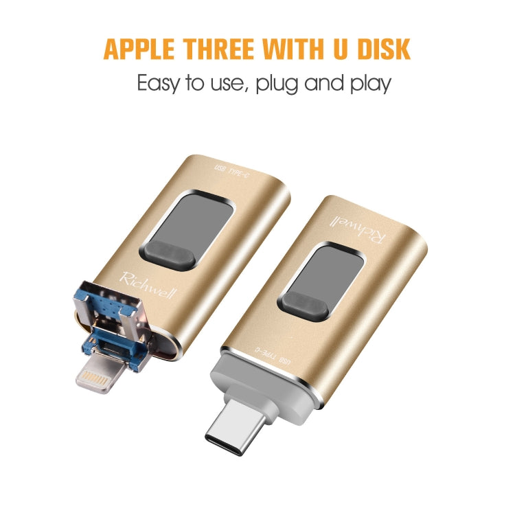 Clé USB Richwell 3 en 1 32 Go Type-C + 8 broches + USB 3.0 coulissante en métal avec fonction OTG