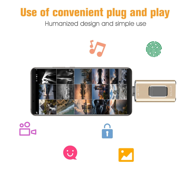Clé USB Richwell 3 en 1 32 Go Type-C + 8 broches + USB 3.0 coulissante en métal avec fonction OTG