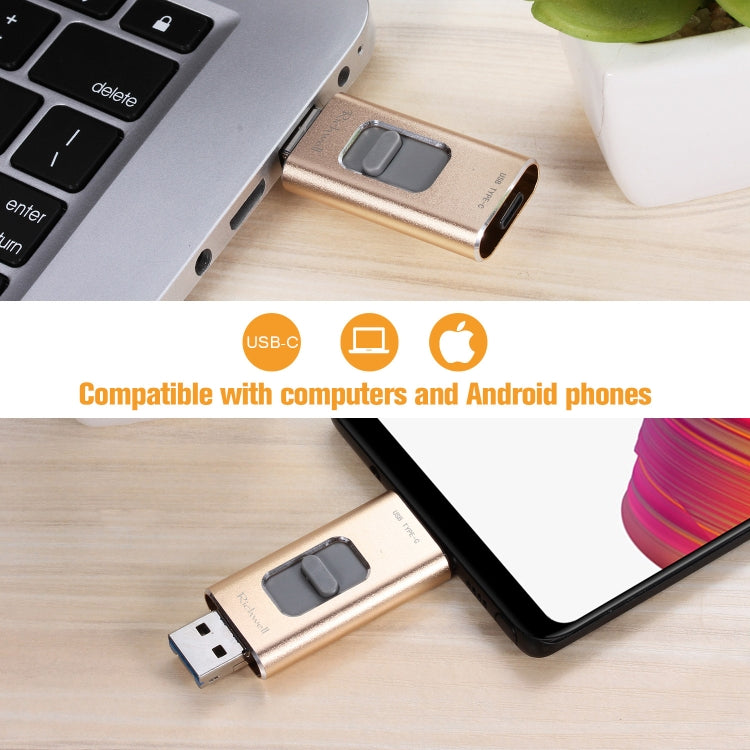 Clé USB Richwell 3 en 1 32 Go Type-C + 8 broches + USB 3.0 coulissante en métal avec fonction OTG