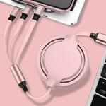 3.5A Câble rétractable de synchronisation et de charge en silicone liquide 3-en-1 USB vers USB-C / Type-C + 8 broches + Micro USB