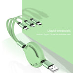 3.5A Câble rétractable de synchronisation et de charge en silicone liquide 3-en-1 USB vers USB-C / Type-C + 8 broches + Micro USB