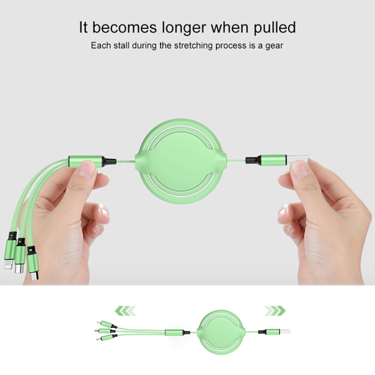 3.5A Câble rétractable de synchronisation et de charge en silicone liquide 3-en-1 USB vers USB-C / Type-C + 8 broches + Micro USB