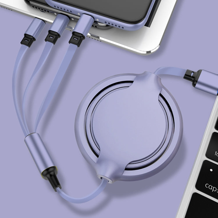 3.5A Câble rétractable de synchronisation et de charge en silicone liquide 3-en-1 USB vers USB-C / Type-C + 8 broches + Micro USB