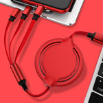 3.5A Câble rétractable de synchronisation et de charge en silicone liquide 3-en-1 USB vers USB-C / Type-C + 8 broches + Micro USB