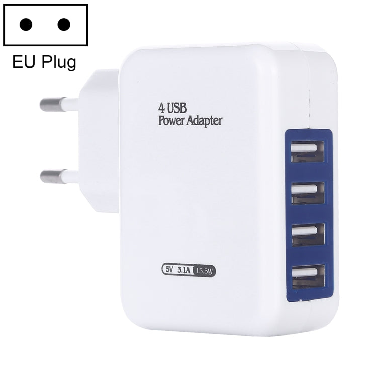 HT-CD03 Chargeur mural 4 ports USB 15.5W 5V 3.1A, chargeur de voyage, prise EU, HT-CD03