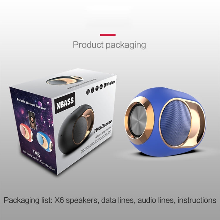 Haut-parleur Bluetooth sans fil X6 TWS 5W étanche extérieur avec basses, support mains libres / USB / AUX / carte TF