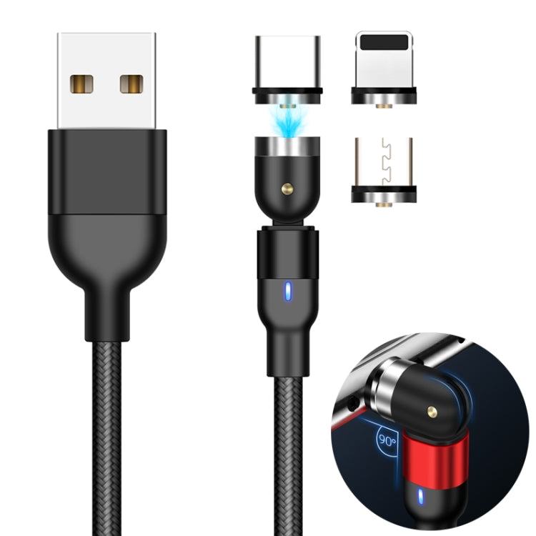 Câble de charge magnétique rotatif tressé en nylon 3 en 1 USB vers 8 broches + USB-C / Type-C + Micro USB sortie 2A 2m, 3 en 1 2m, 3 en 1 2m