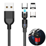 Câble de charge magnétique rotatif tressé en nylon 3 en 1 USB vers 8 broches + USB-C / Type-C + Micro USB sortie 2A 1m, 3 en 1 1m