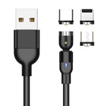 Câble de charge magnétique rotatif tressé en nylon 3 en 1 USB vers 8 broches + USB-C / Type-C + Micro USB sortie 2A 1m, 3 en 1 1m